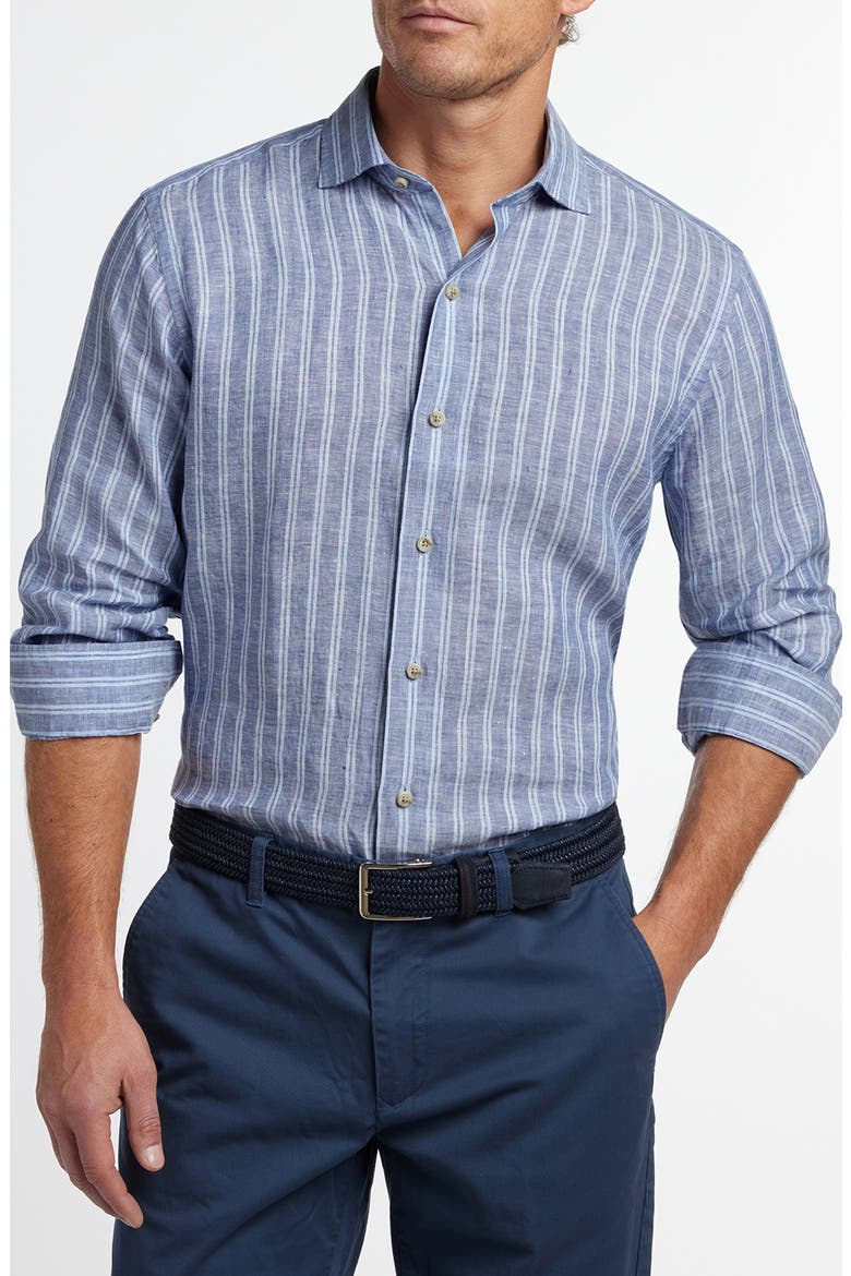 Stripe Slub Linen Button-Up Shirt, Alternate, color, NAVY/ SKY