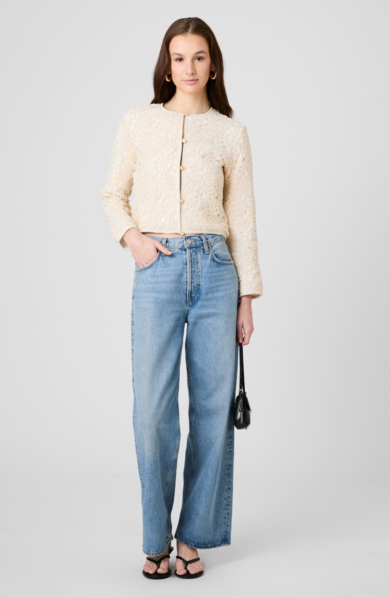 French Connection Geo Lace Woven Cardigan, Alternate, color, Ecru