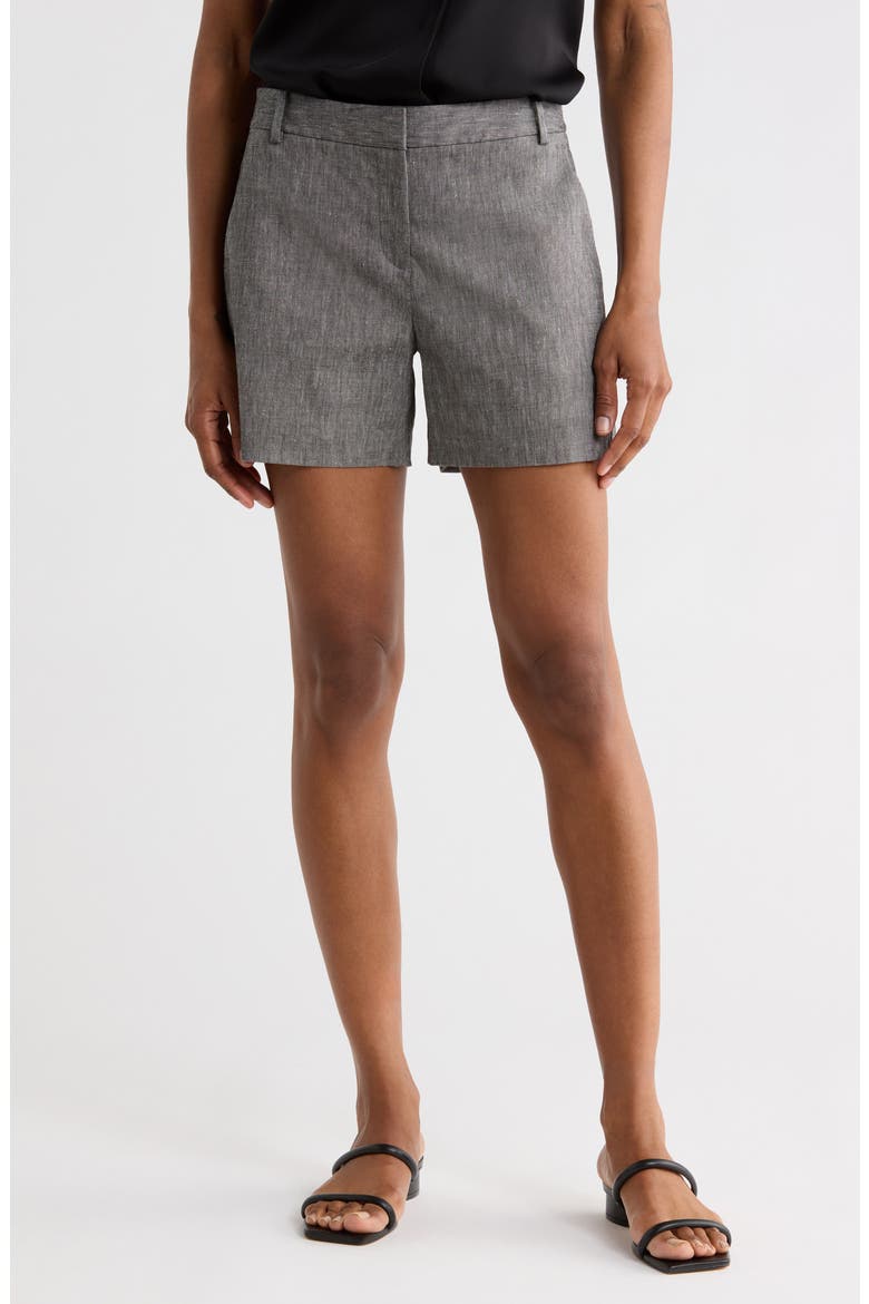 Lynie Mélange Linen Blend Shorts, Main, color, BLACK MELANGE