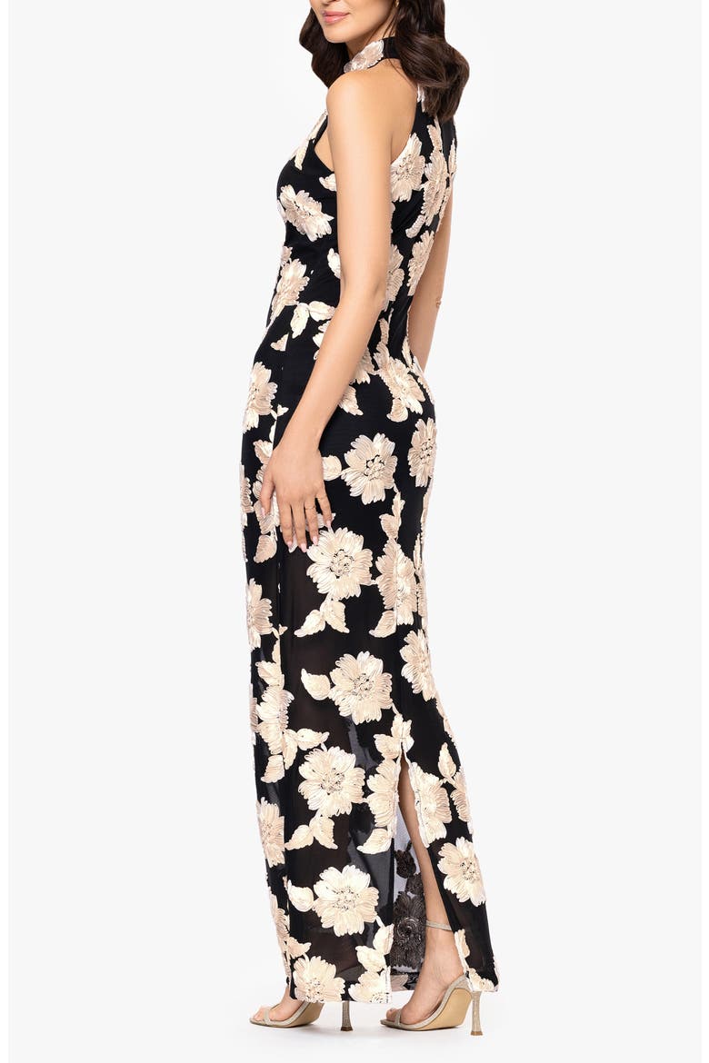 Floral Soutache Sheath Gown, Alternate, color, BLACK/ CHAMPAGNE