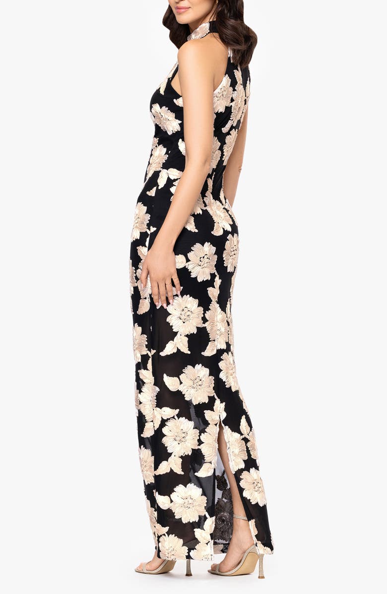 Betsy & Adam Floral Soutache Sheath Gown, Alternate, color, Black/ Champagne