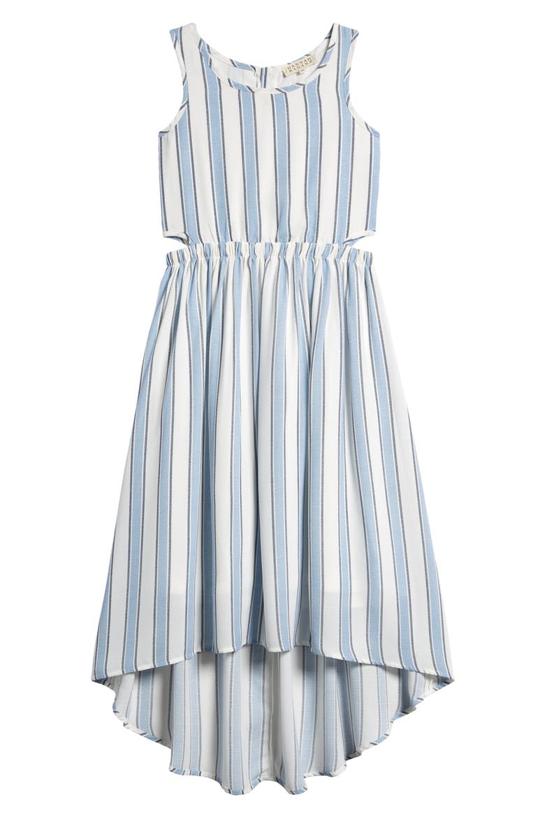 Kids' Stripe Sleeveless High-Low Cutout Dress, Main, color, WHITE