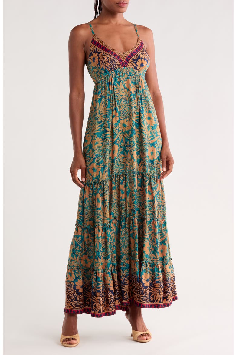 Tiered Maxi Dress, Main, color, BLUE/ GOLD