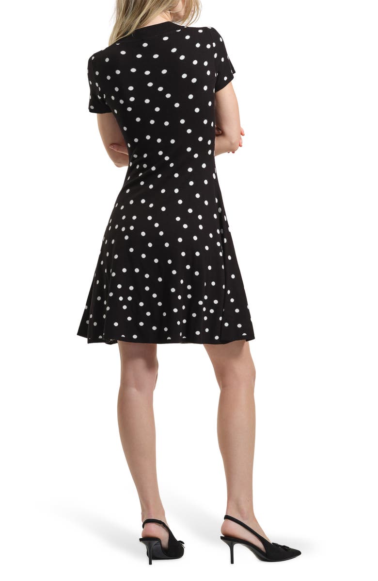 Isaac Mizrahi New York Polka Dot Fit & Flare Sweater Dress, Alternate, color, Black/ White
