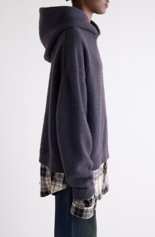Acne Studios Krisp Layered Yak Hair & Alpaca Blend Sweater Hoodie In Purple