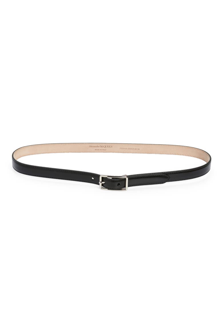 Logo Calfskin Leather Belt, Main, color, BLACK
