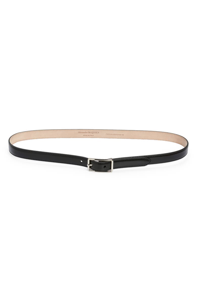 McQueen Logo Calfskin Leather Belt, Main, color,