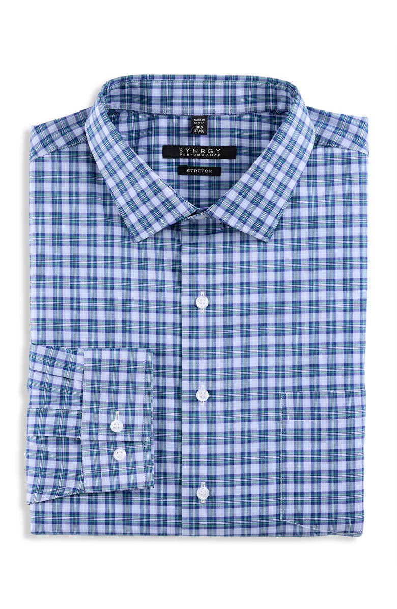Synrgy by DXL Big & Tall Plaid Dress Shirt, Main, color, Blue