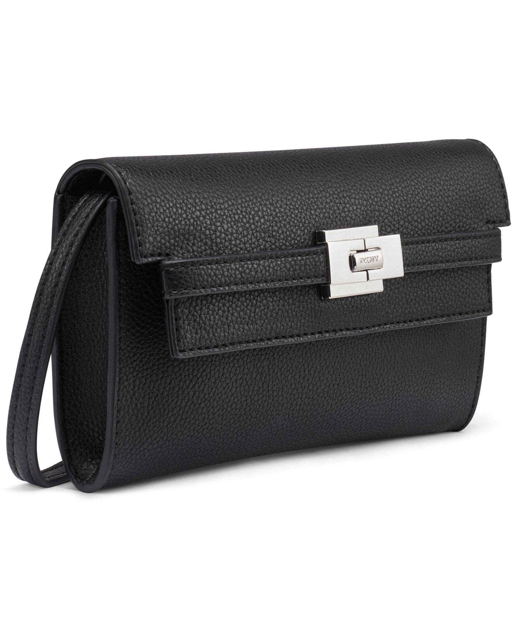 DKNY Bryar Wallet On A String, Alternate, color, Black/Silver