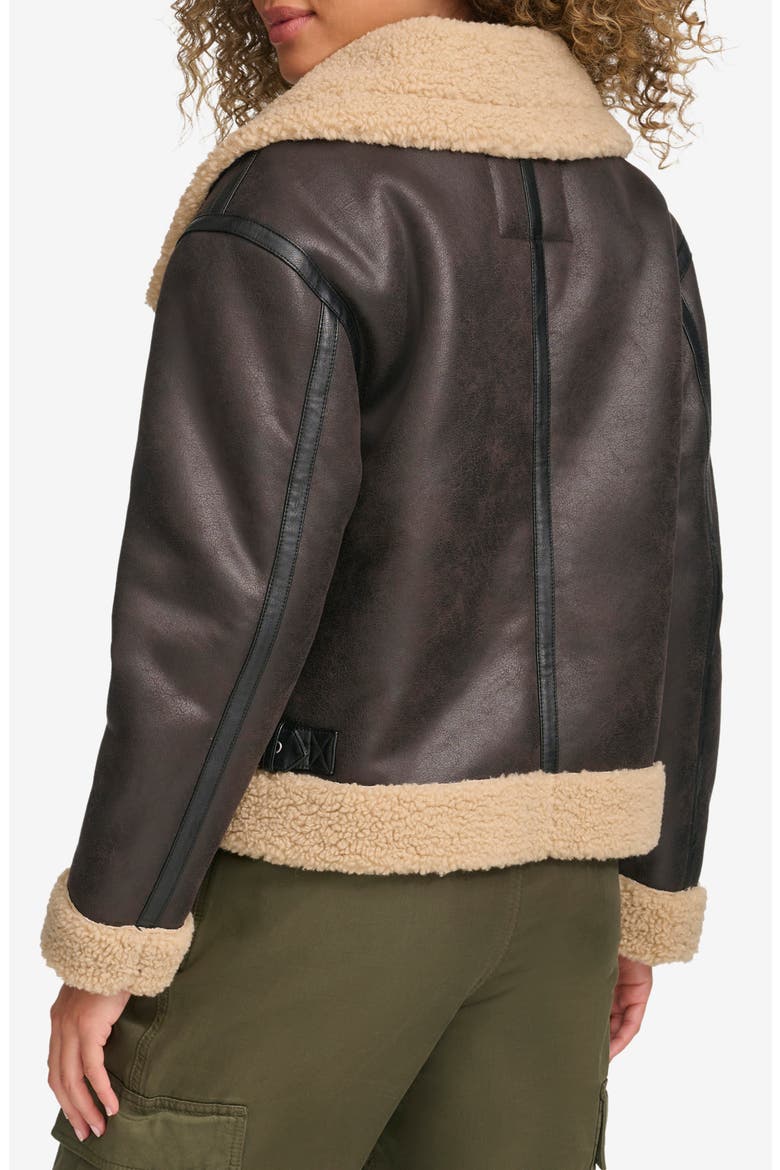 Faux Leather & Faux Shearling Bomber Jacket, Alternate, color, Molasses