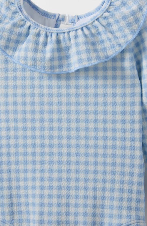 Cotton On Kids Bonnie Long Sleeve Ruffle One Piece In Dawn Blue Mini Gingham