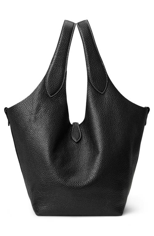 Polo Ralph Lauren Shiny Drum Pebble Leather Tote In Black