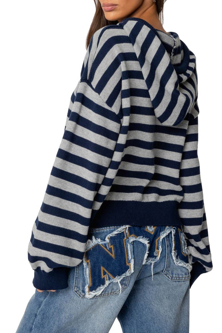 Stripe Hooded Cotton Sweater, Alternate, color, NAVY