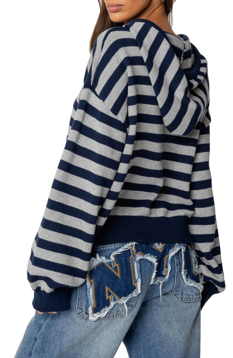 EDIKTED Stripe Hooded Cotton Sweater, Alternate, color, Navy