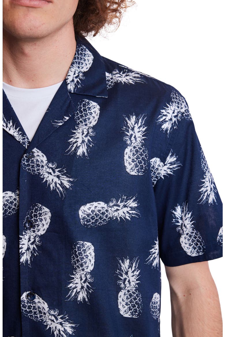 Cotton Camp Shirt, Alternate, color, NAVY PINEAPPLE
