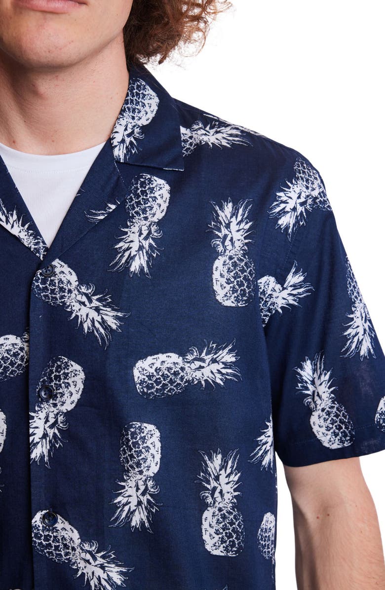 PAISLEY & GRAY Cotton Camp Shirt, Alternate, color, Navy Pineapple