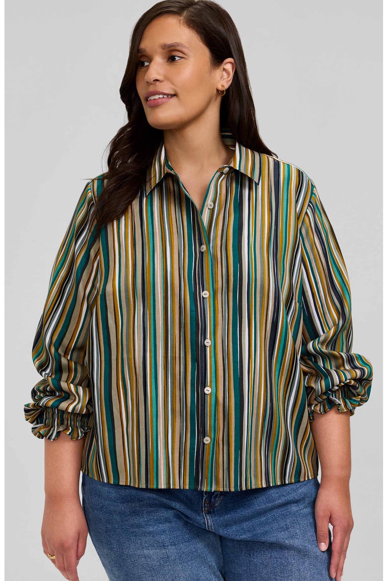 Vivienne Stripe Cotton Poplin Button-Up Shirt, Alternate, color, WHITE/ GREEN MULTI