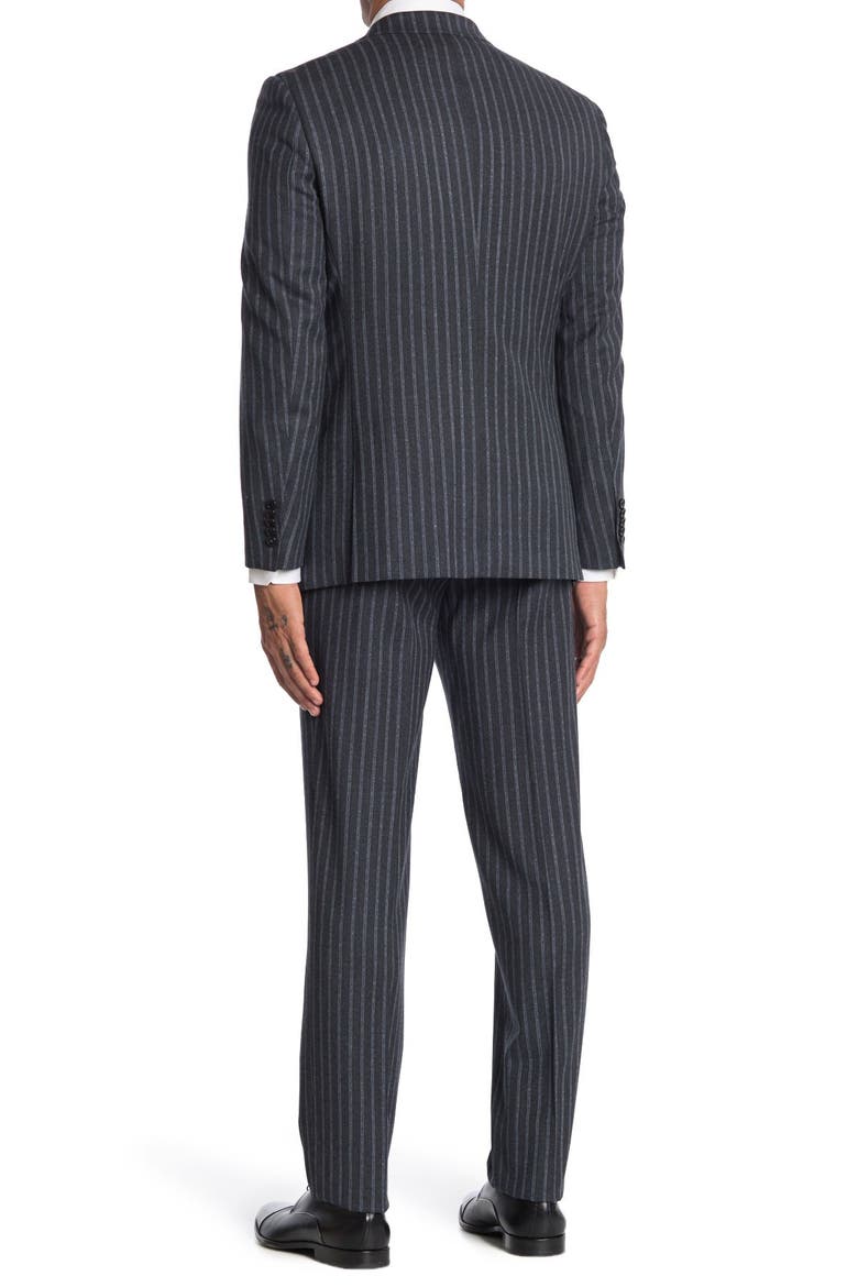 Dark Grey Stripe Two Button Notch Lapel Wool Slim Fit 3-Piece Suit, Alternate, color, DARK GRAY