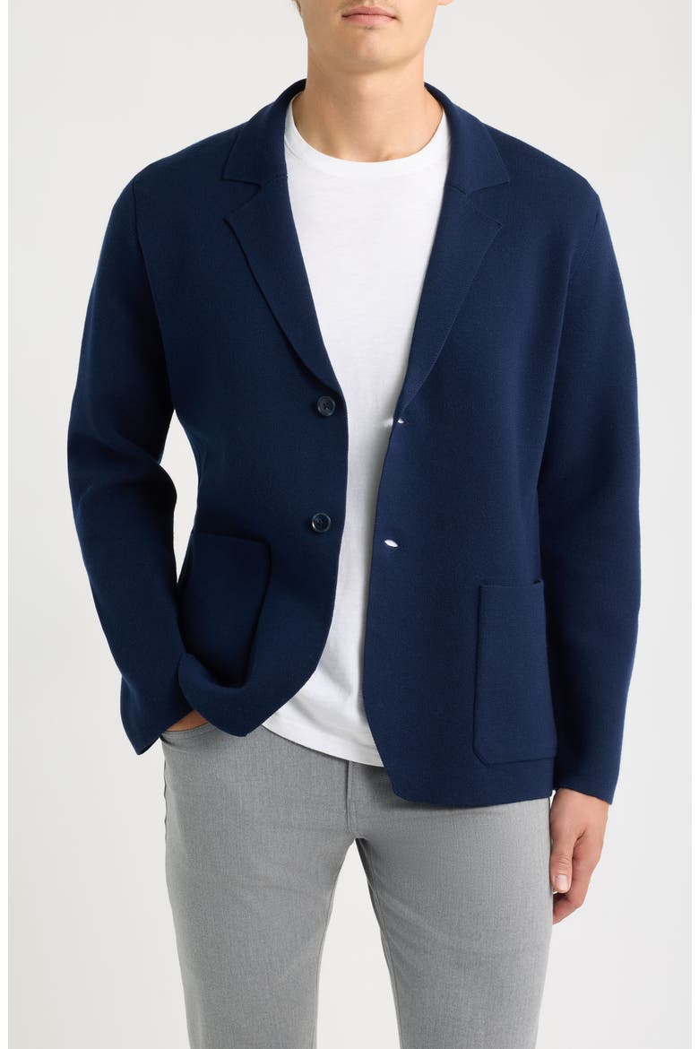 Navy Merino Wool Blend Sweater Knit Blazer, Main, color, NAVY IRIS