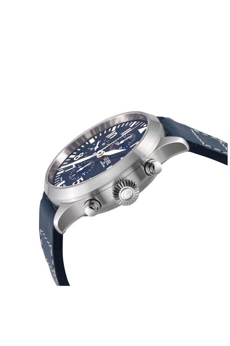 Vaughn Automatic Chronograph Leather Strap Watch, 44mm, Alternate, color, BLUE