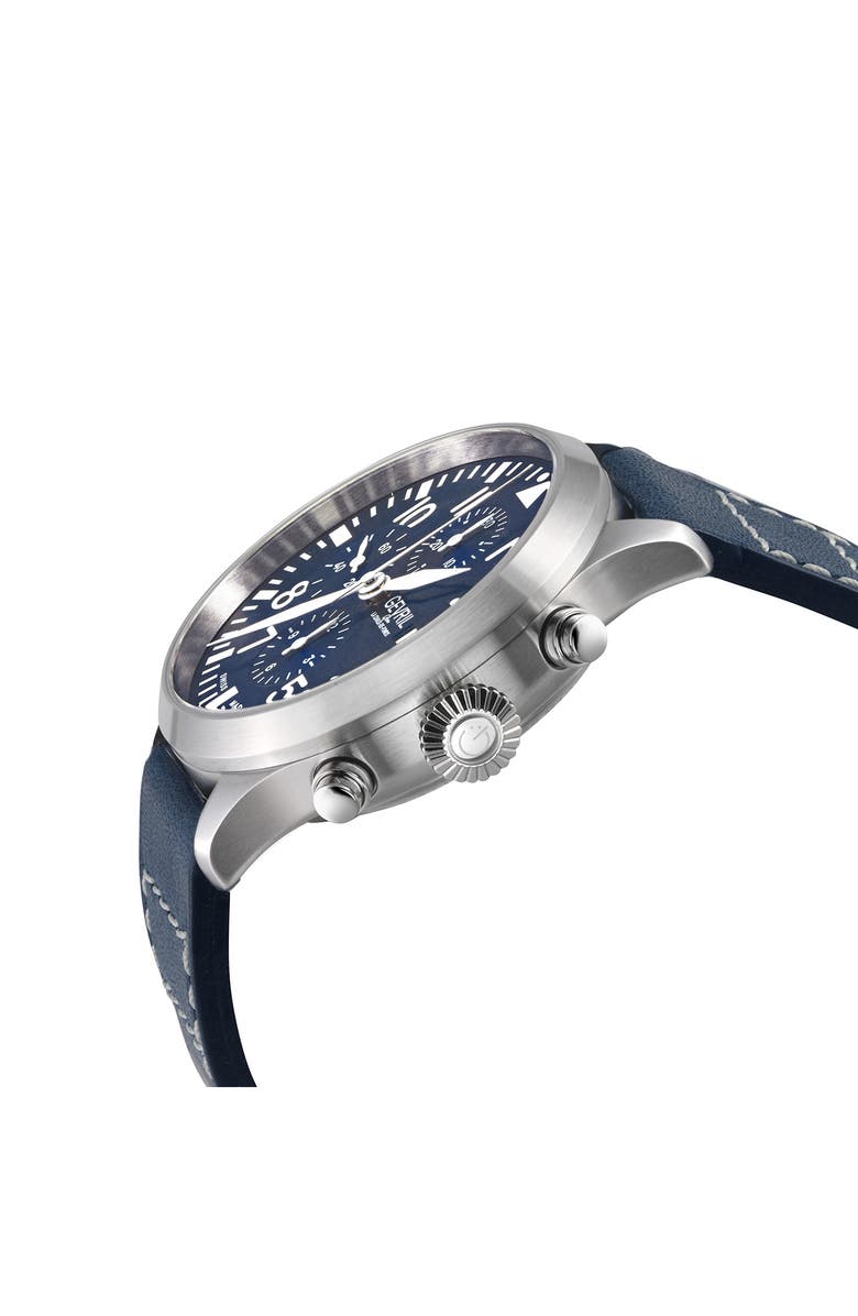 GEVRIL Vaughn Automatic Chronograph Leather Strap Watch, 44mm, Alternate, color, 