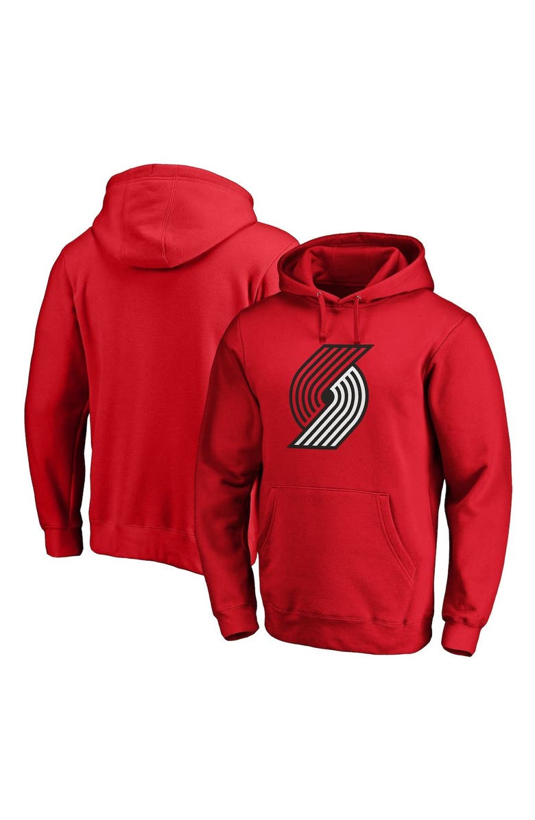 FANATICS Men's Fanatics Branded Red Portland Trail Blazers Icon Primary Logo Fitted Pullover Hoodie, Main, color, 