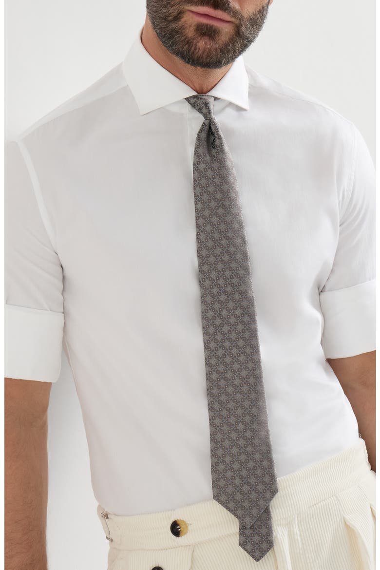 Silk tie with geometric floral pattern, Alternate, color, Grey