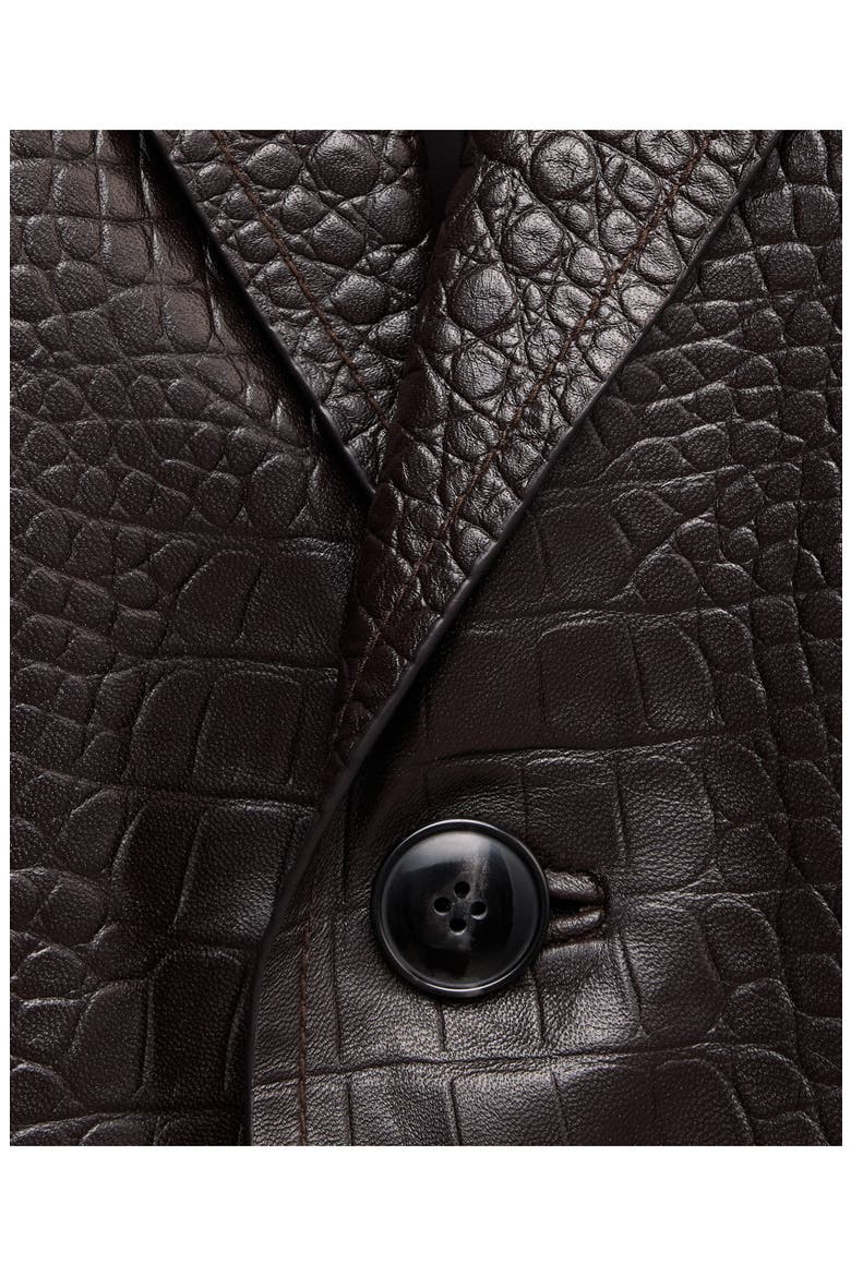 Croc Embossed Leather Coat, Alternate, color, BROWN