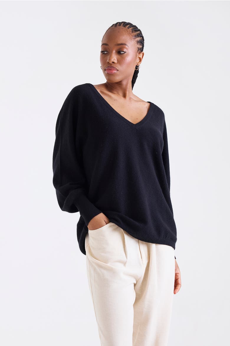 Paros V-Neck 100% Cashmere Sweater, Alternate, color, BLACK
