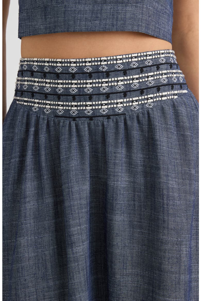 Embroidered A-Line Midi Skirt, Alternate, color, DENIM BLUE