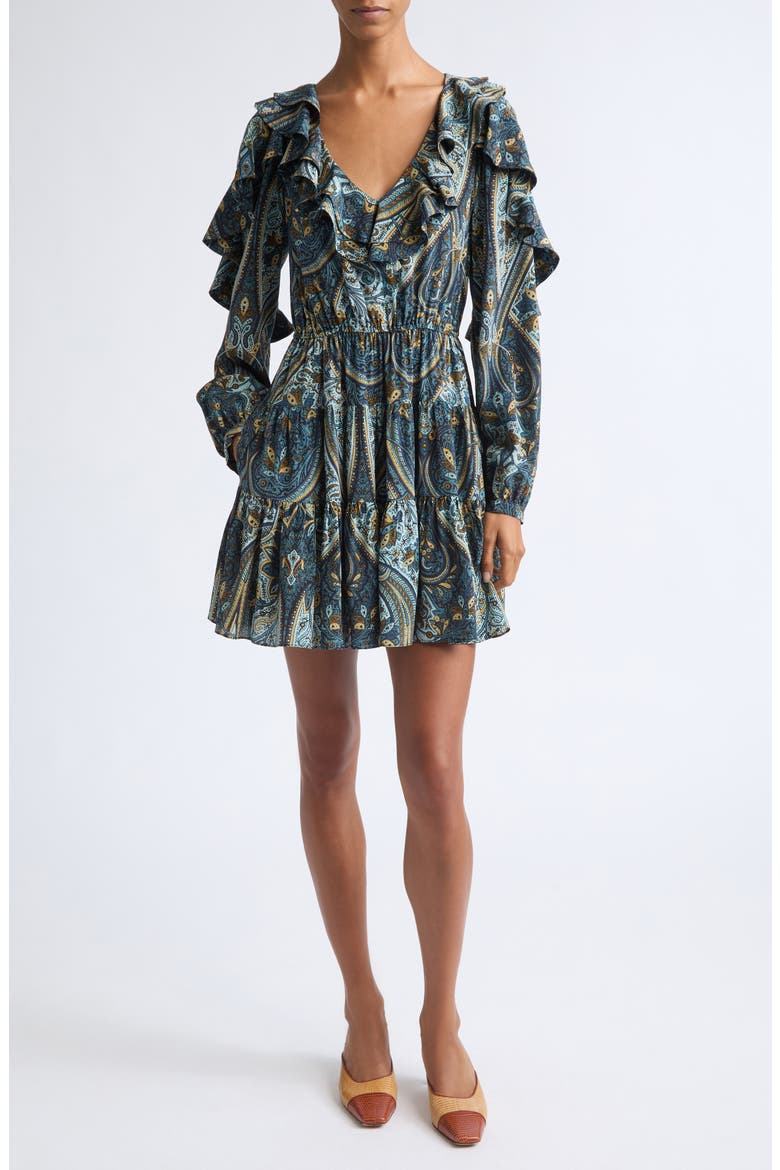 Vivi Long Sleeve Silk Minidress, Main, color, PRUSSIAN