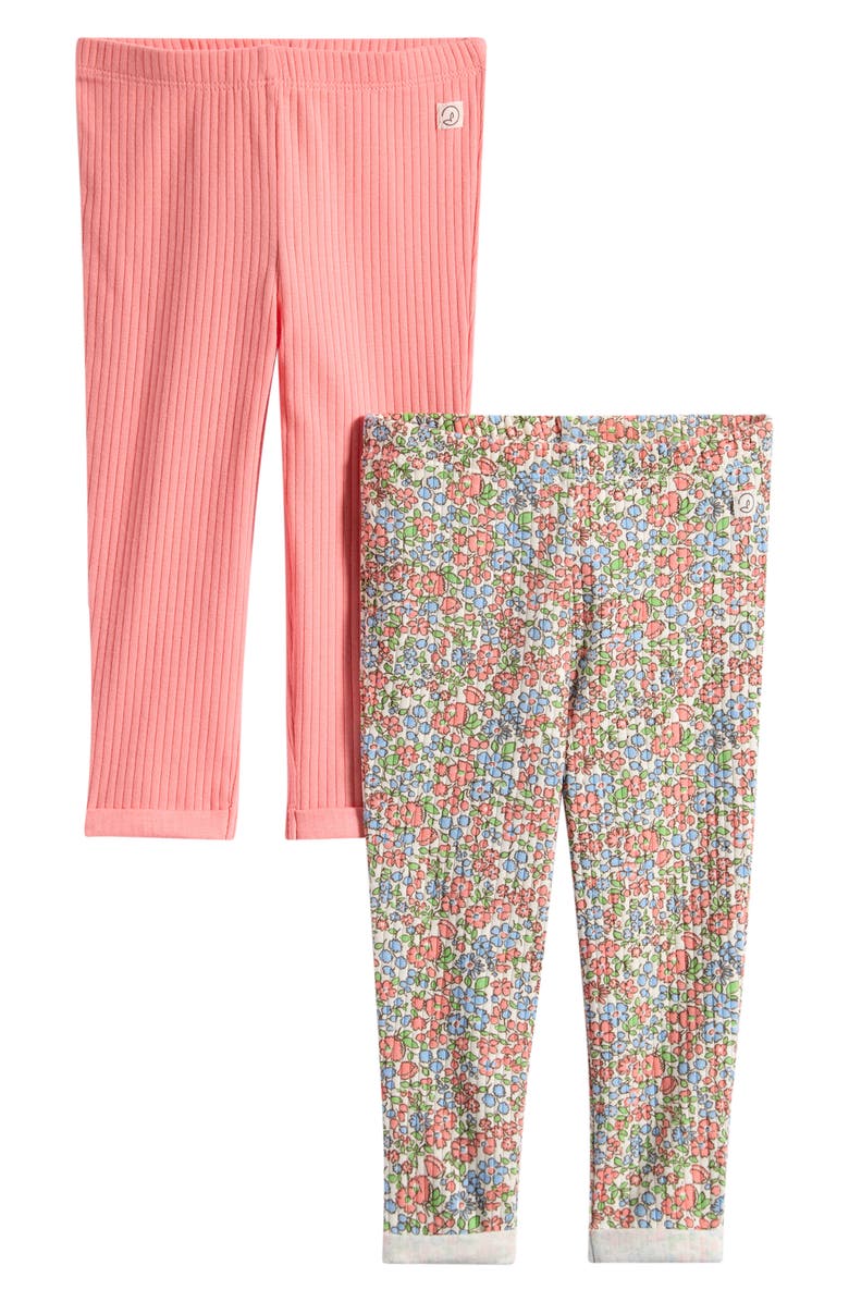 Little Planet 2-Pack Assorted Stretch Organic Cotton Rib Leggings, Main, color, Multi Floral Pink