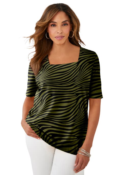 Stretch Cotton Square Neck Tee (Plus)