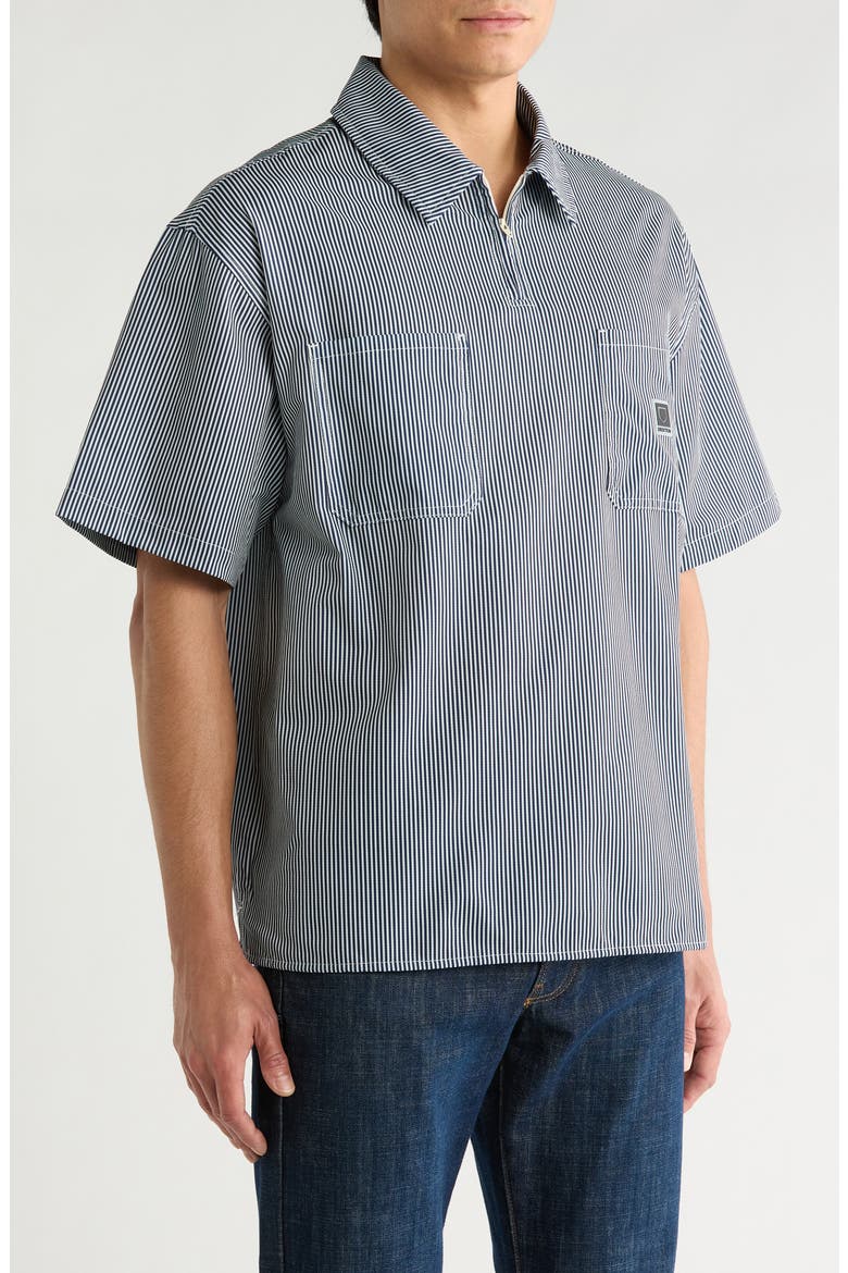 Journey Water Resistant Short Sleeve Half Zip Popover Shirt, Alternate, color, NAVY/ WHITE STRIPE