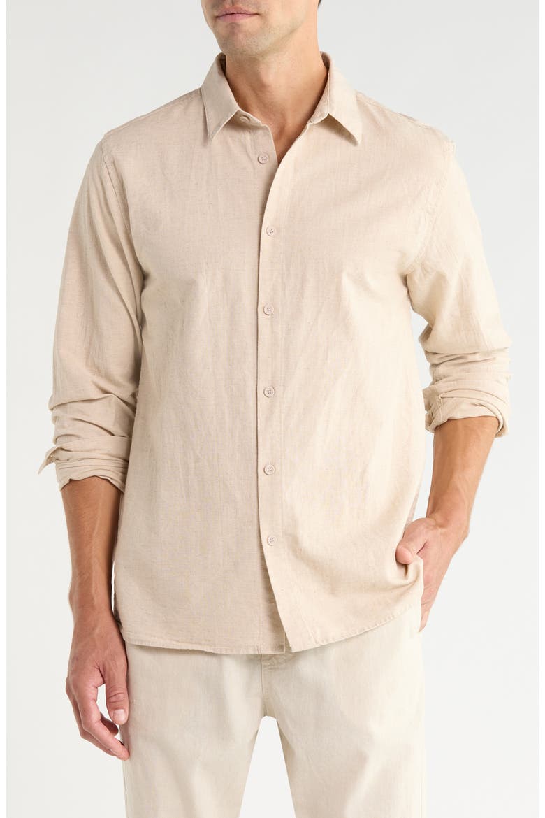 Classic Linen & Cotton Button-Up Shirt, Main, color, SAND