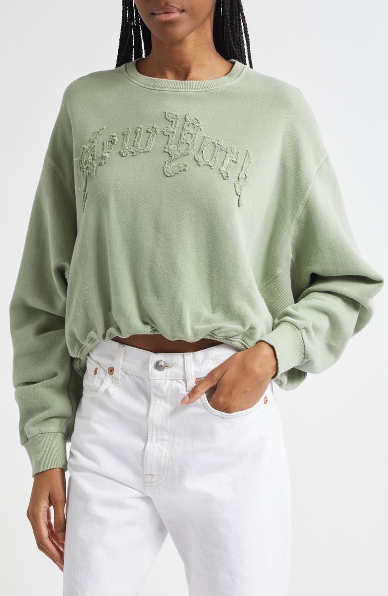 R13 New York Appliqué Cotton Fleece Balloon Sweatshirt, Alternate, color, 