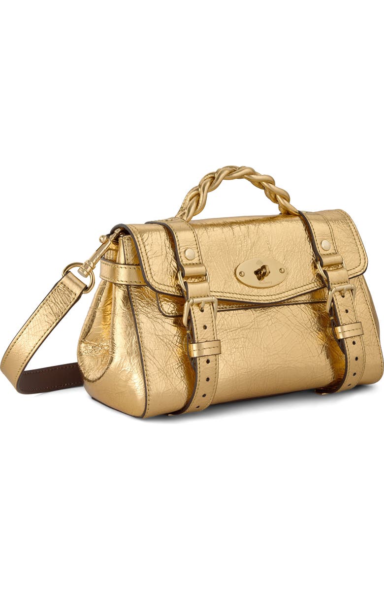 Mulberry Mini Alexa Metallic Leather Satchel, Alternate, color, Somerset Gold