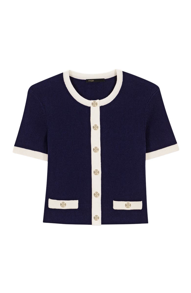 maje Cropped short sleeve cardigan, Alternate, color, 