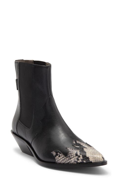 Fleur Snake Embossed Pointed Toe Bootie