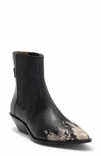Fleur Snake Embossed Pointed Toe Bootie