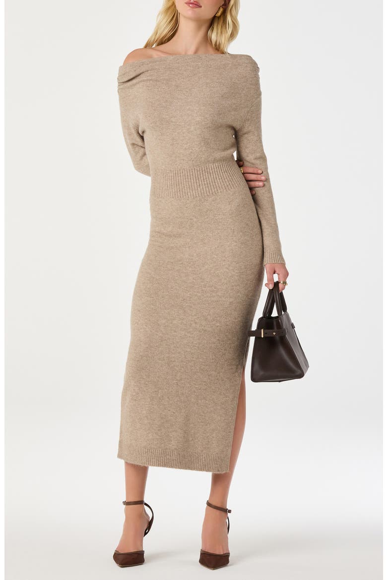 One-Shoulder Long Sleeve Sweater Dress, Alternate, color, NATURAL