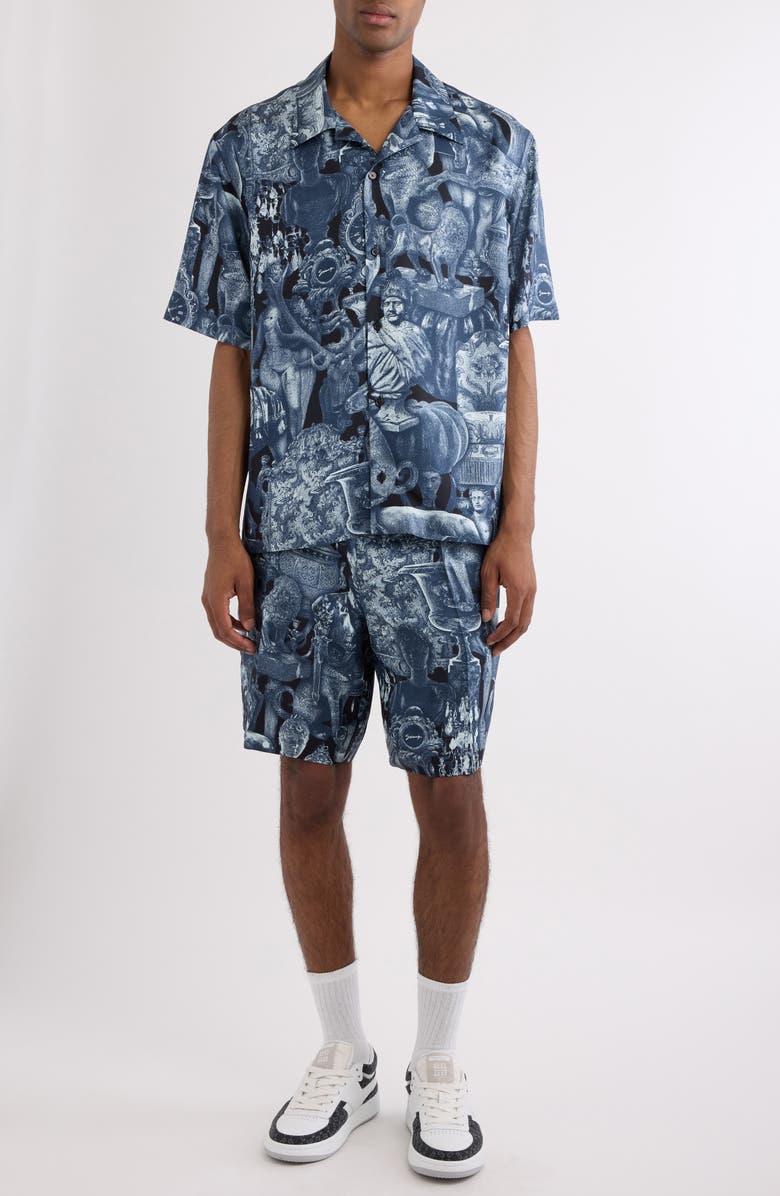 Givenchy Object Print Pleated Silk Shorts, Alternate, color,