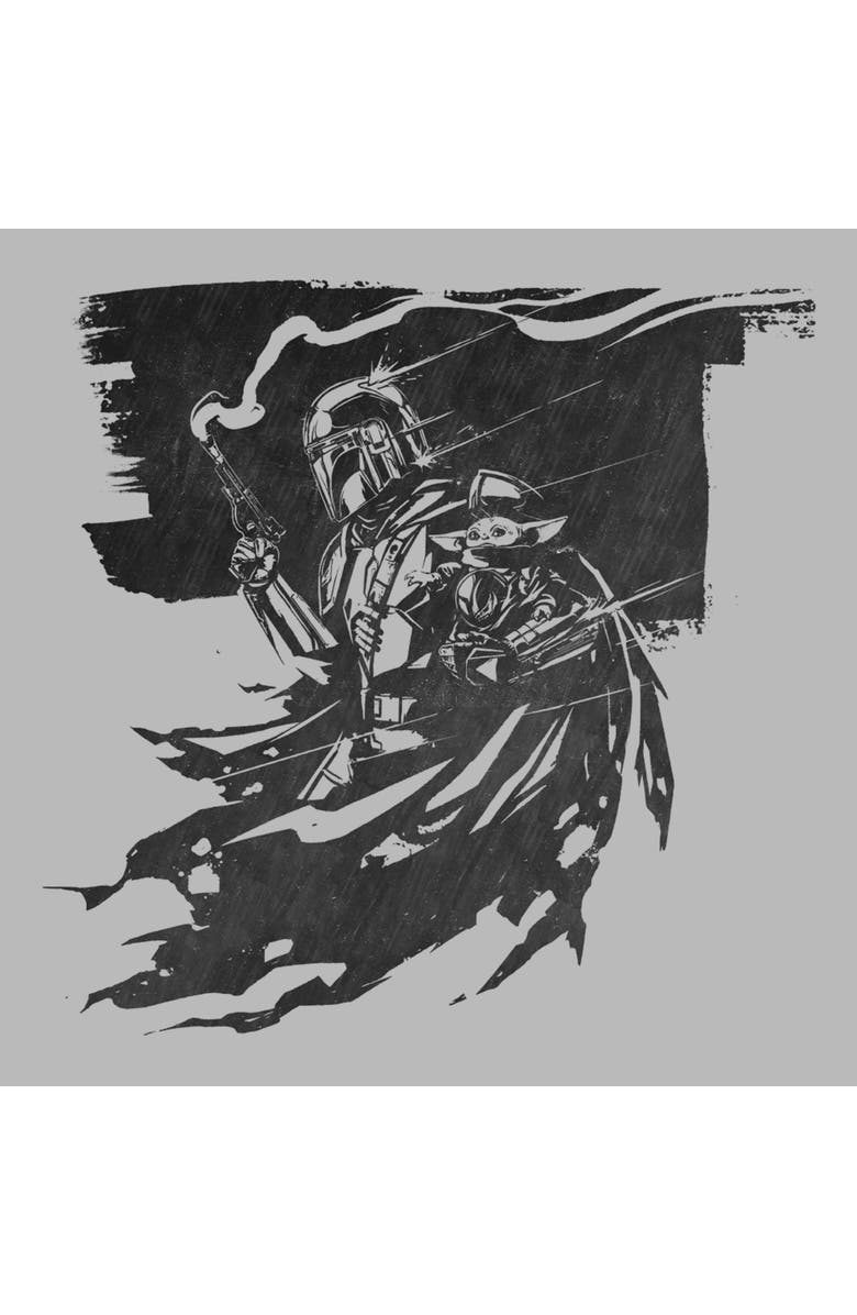 Star Wars: The Mandalorian and Grogu Men's Star Wars The Mandalorian and Grogu Din Djarin and The Child Powerful Scene Graphic T-Shirt, Alternate, color, Ice Grey
