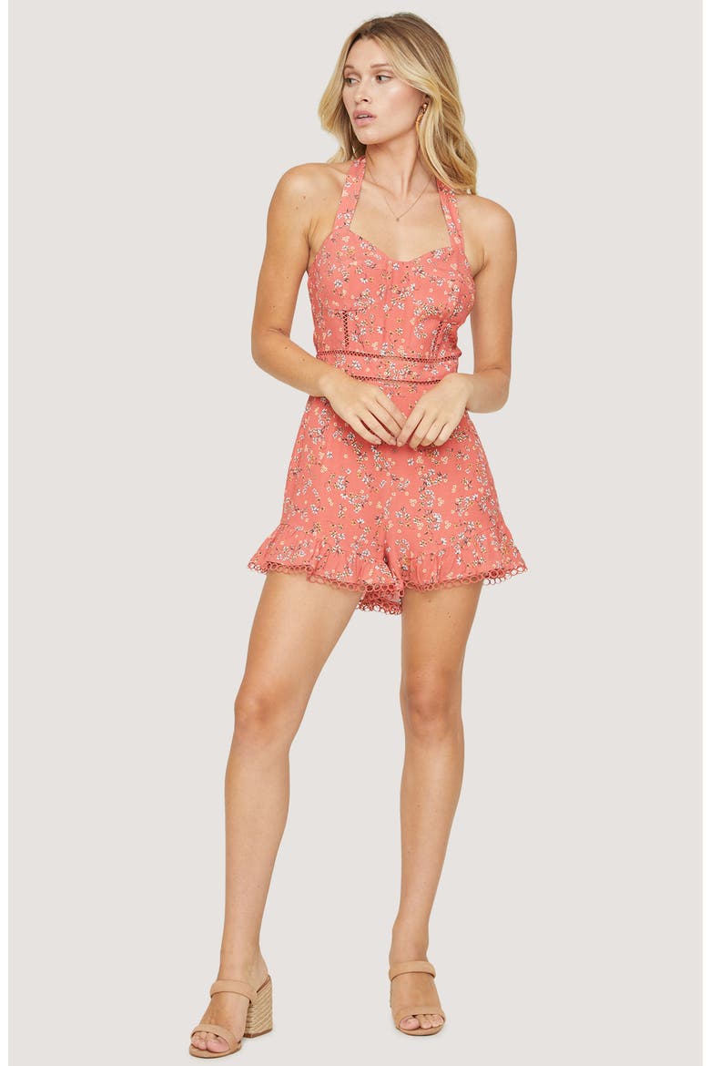 Everyday Adventures Halter Romper, Alternate, color, RED ORANGE CORAL FLORAL MULTI
