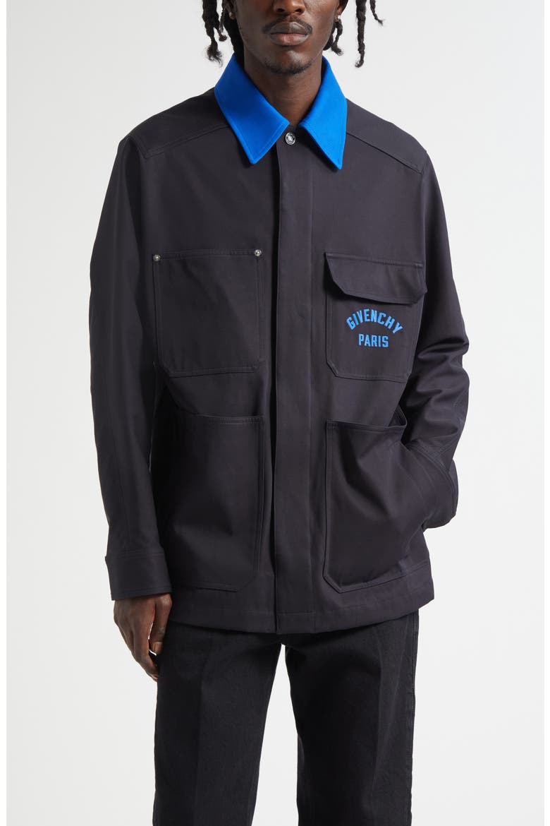 Paris Embroidered Cotton Button-Up Overshirt, Main, color, DARK BLUE