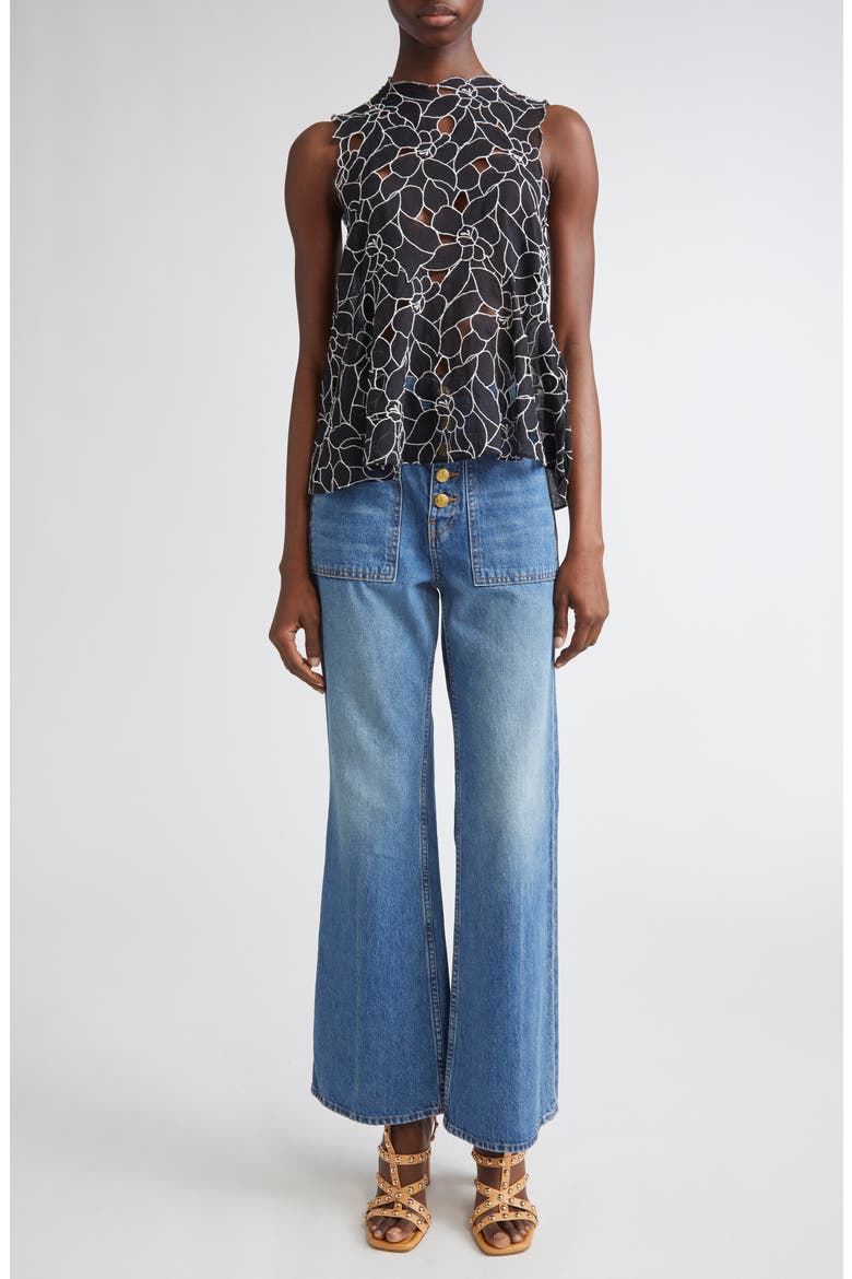 Ali Embroidered Cutout Sleeveless Top, Alternate, color, NOIR