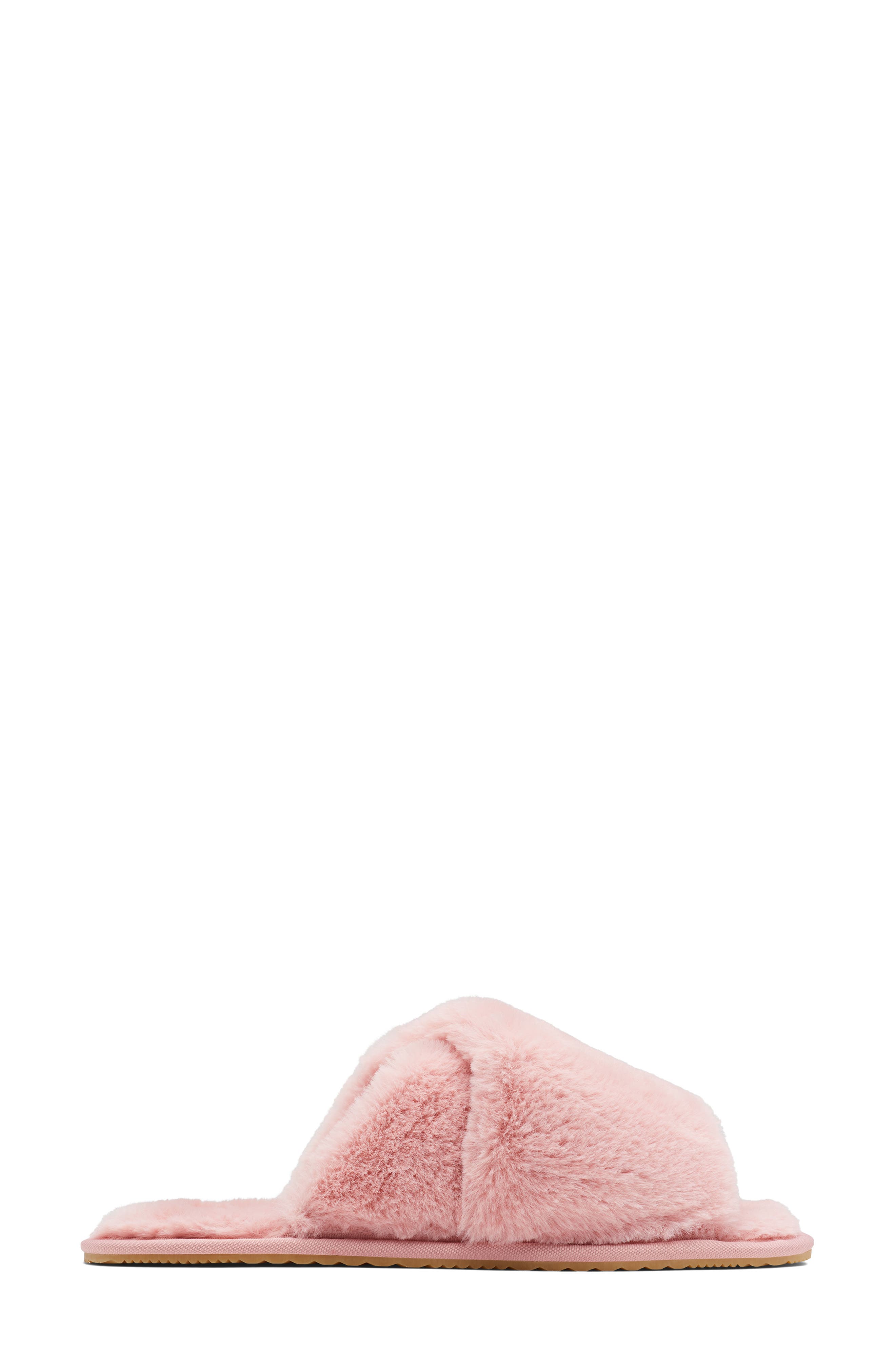 SOREL Go Mail Run Faux Fur Slide Slipper, Alternate, color, Eraser Pink/ Sea Salt