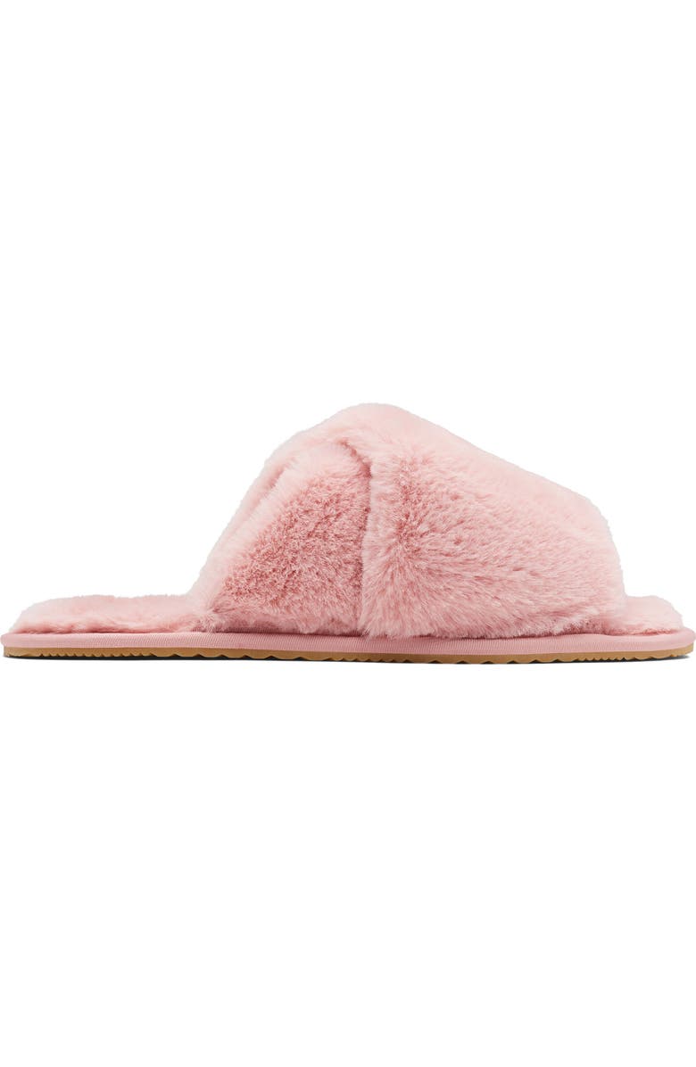 SOREL Go Mail Run Faux Fur Slide Slipper, Alternate, color, Eraser Pink/ Sea Salt