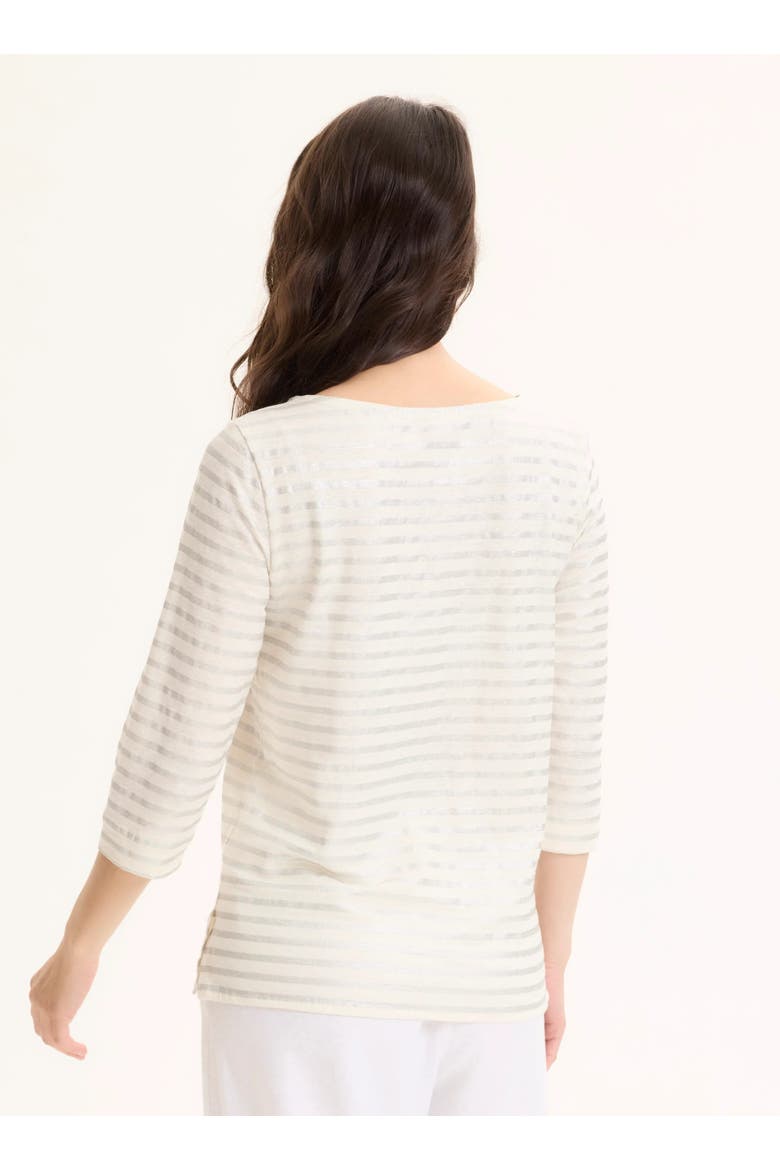 Stretch Linen Metallic Stripe 3/4 Sleeve Boatneck Tee, Alternate, color, SILVER
