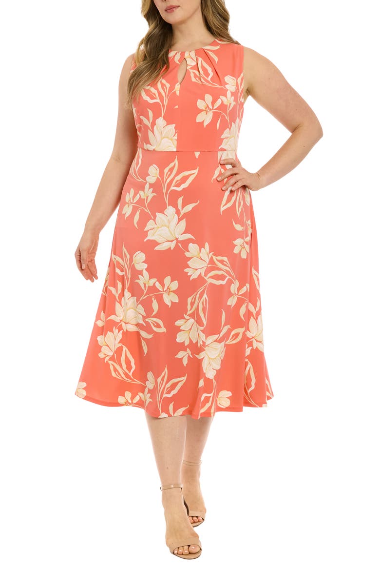 Keyhole Midi Dress, Main, color, ORANGE/ TAUPE